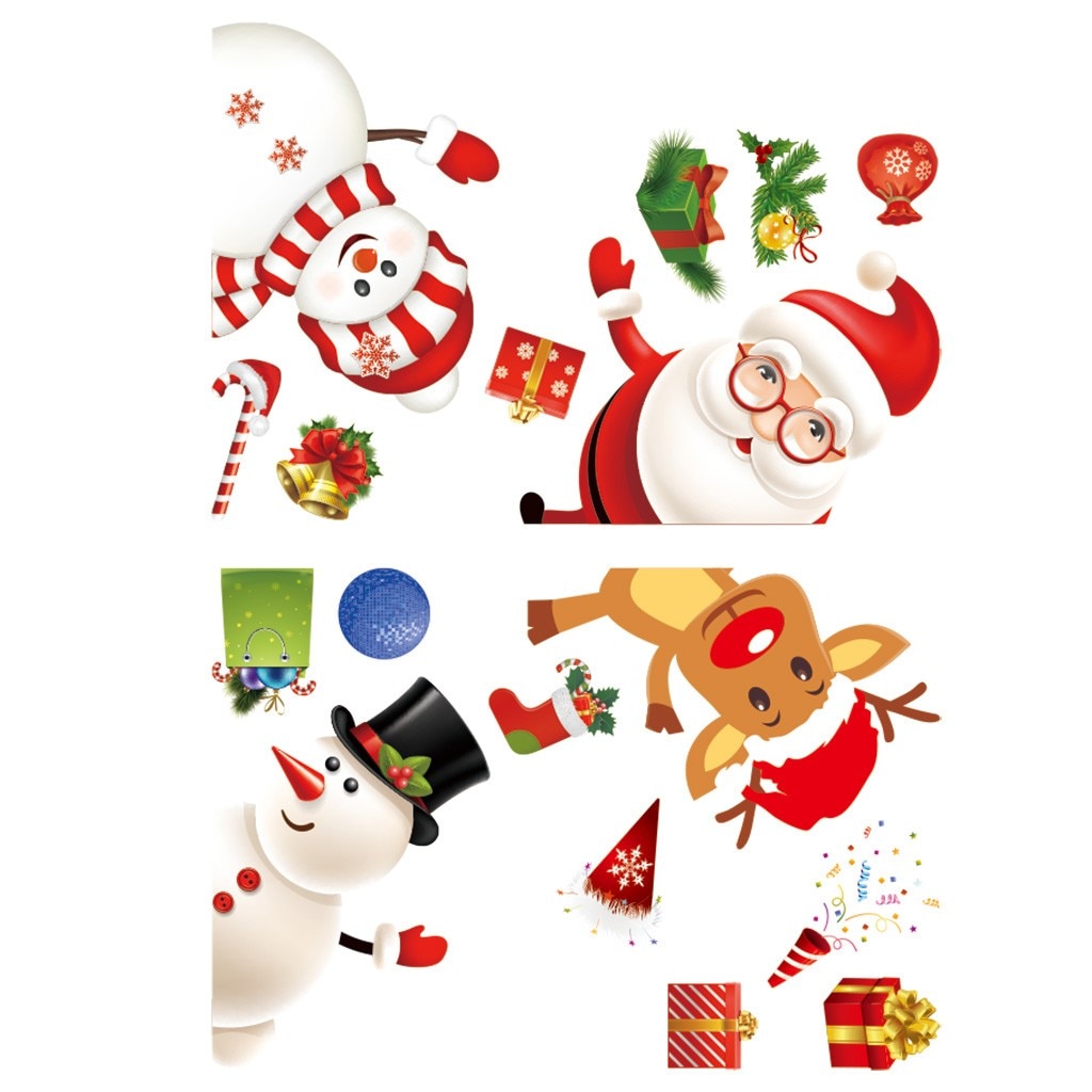 Noël dessin animé Santa cerf autocollant actuel noël fenêtre verre électrostatique pâte autocollant décorations pour la maison #30