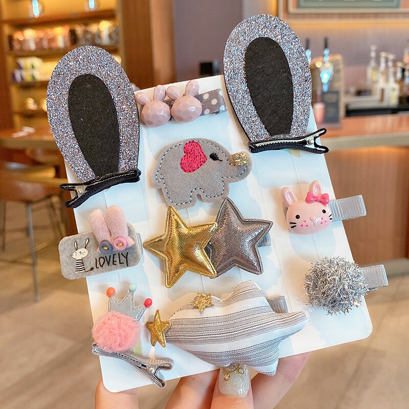 18/24 Stks/set Baby Haar Clips Haarband Bows Baby Girl Haaraccessoires Hoofdband Meisjes Chiffon Cartoon Haarspeldjes Elastische Haar band: Gray-10 Pcs-Bag