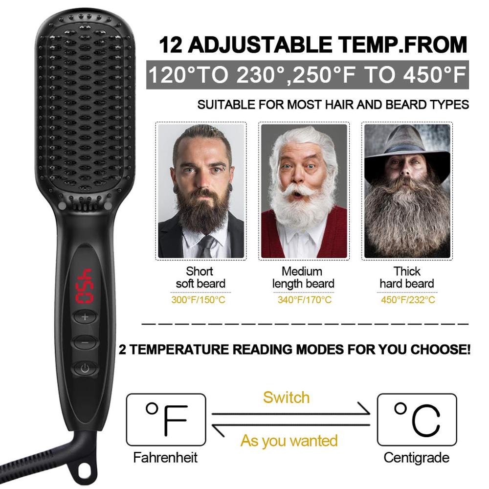 Beard Hair Straightener Comb Durable Electric Straight Hair Comb Brush LCD Heated Ceramic Hair Straightening Brush