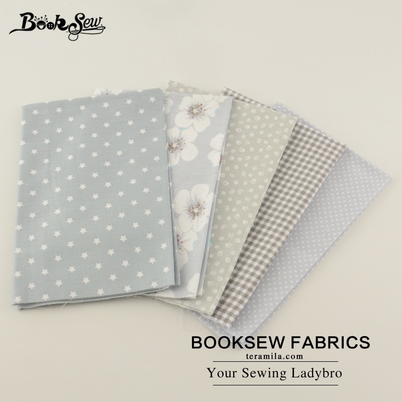 Tela de sarga de algodón 100% Booksew, Tela Gris de punto de flores con patrón de estrellas, Material de costura para sábana de cama, Patchwork, 5 unids/lote, Tissus Telas, CM