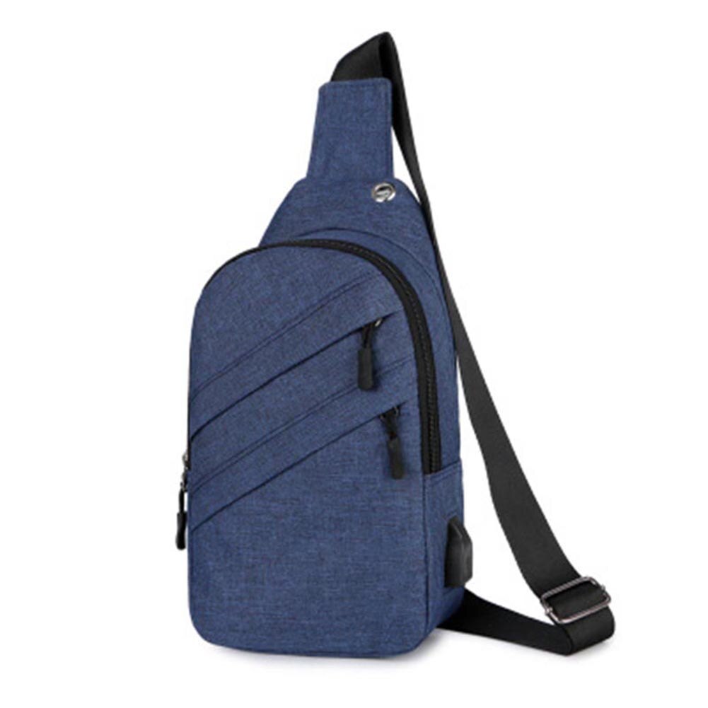 Outdoor Mannen Crossbody Tas Canvas Grote Capaciteit Toevallige Schoudertas Met Usb Lading Gat: blue