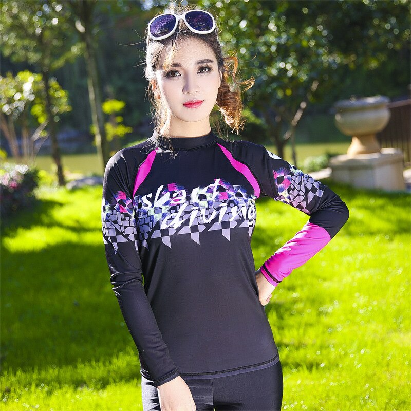 Uv solskydd kvinnors basskinn långärmad crew rashguard lycra rash guard baddräkt