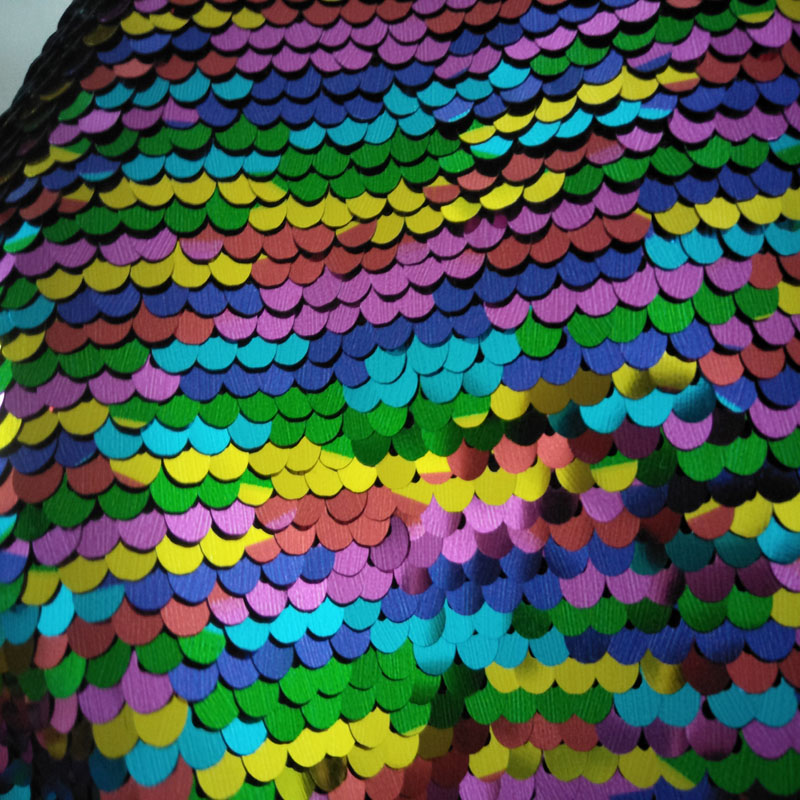 Gloednieuwe Regenboog Kleur Sequin Dubbele gezicht Omkeerbare Sequin Stof Satijn Terug Sequin Stof Voor DIY Naaien Bag Purse