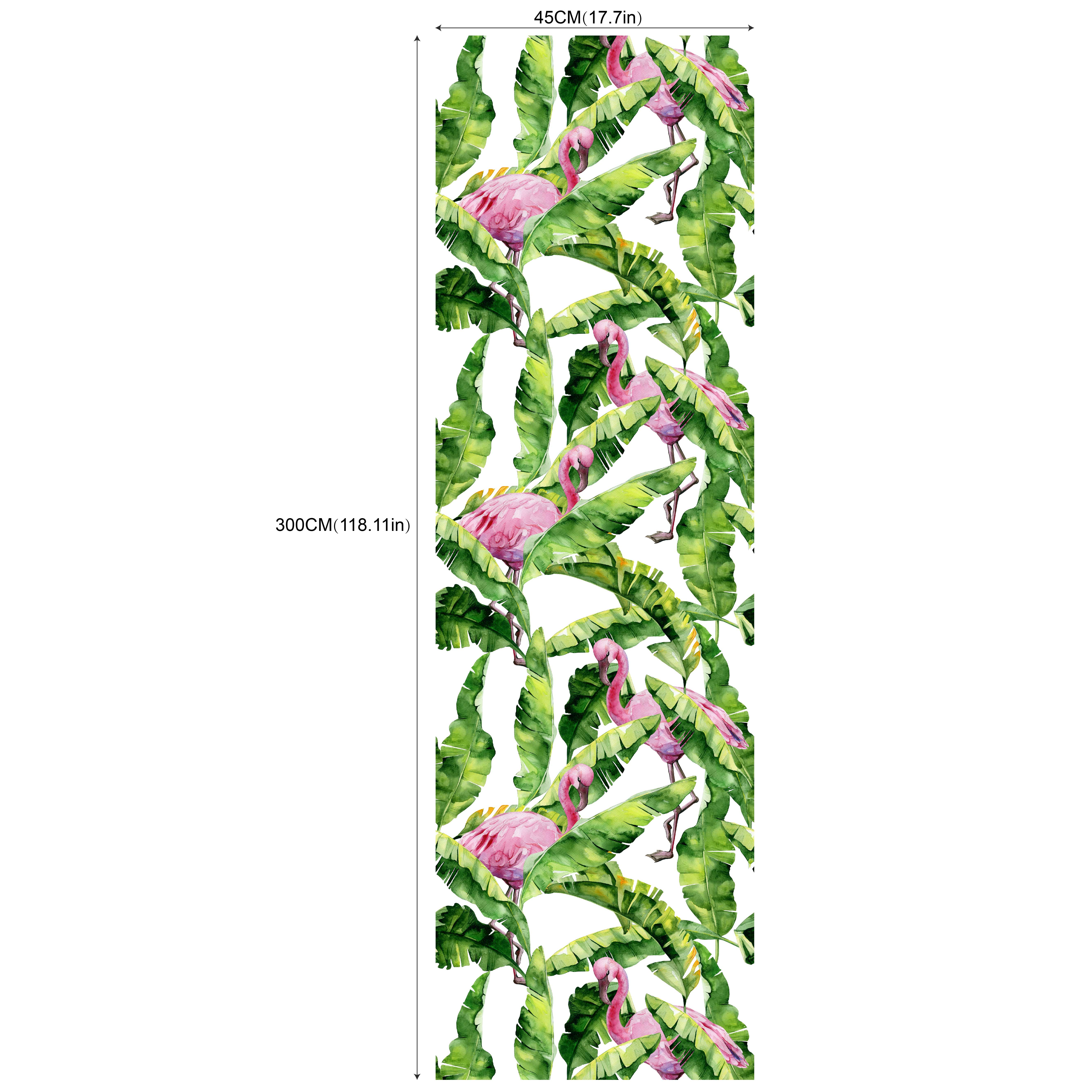 45*300cm tropisk jungle selvklæbende tapet grønne blade fugle dyreprint blomster botaniske farverige fliser wallsticker: B