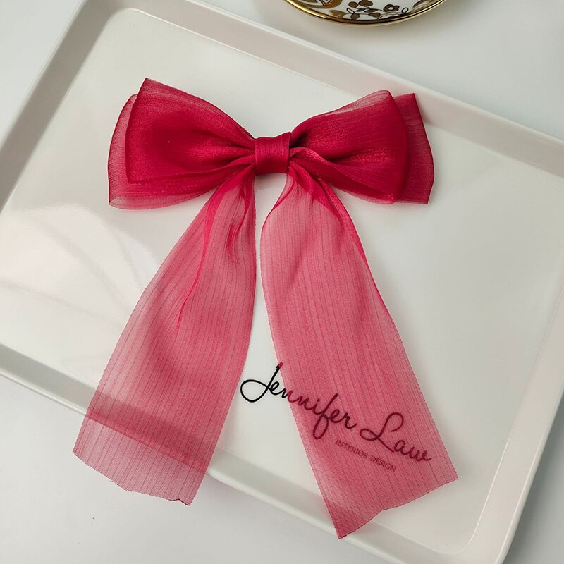 Leuke Meisjes Crystal Mesh Streamer Haar Bogen Op Alligator Clip Prinses Strik Haarspeld Terug Hoofd Haarspeldjes School Hoofddeksels: Bourgondië