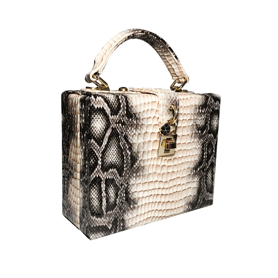 Serpent impression boîte sac à main femmes Serpentine serrure petit carré PU soirée pochette sac à bandoulière dames dîner fête sac à main personnalité