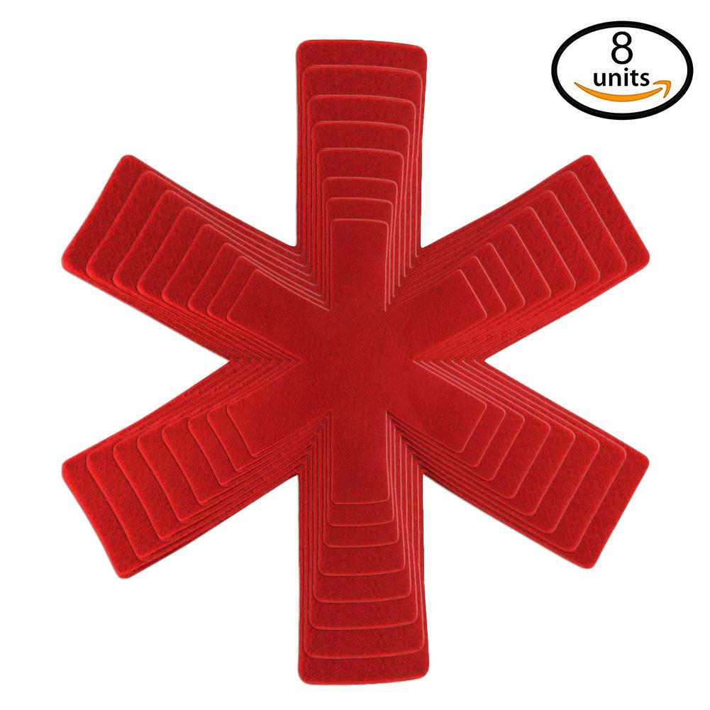 Protectores antideslizantes y antiarañazos para mesa para ollas y sartenes, esterilla de protección para vajilla del hogar: Red  8pcs