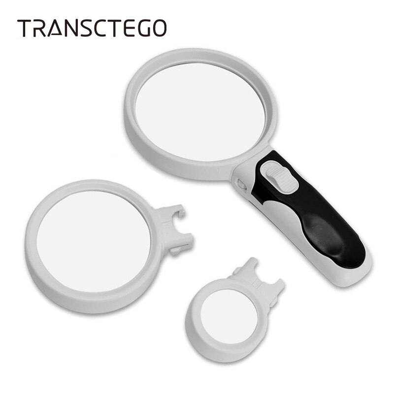 TRANSCTEGO Loupe de poche LED Loupe 3 lentilles principales 2.5X 6X 16X Loupe Interchangeable loupes de lecture portables