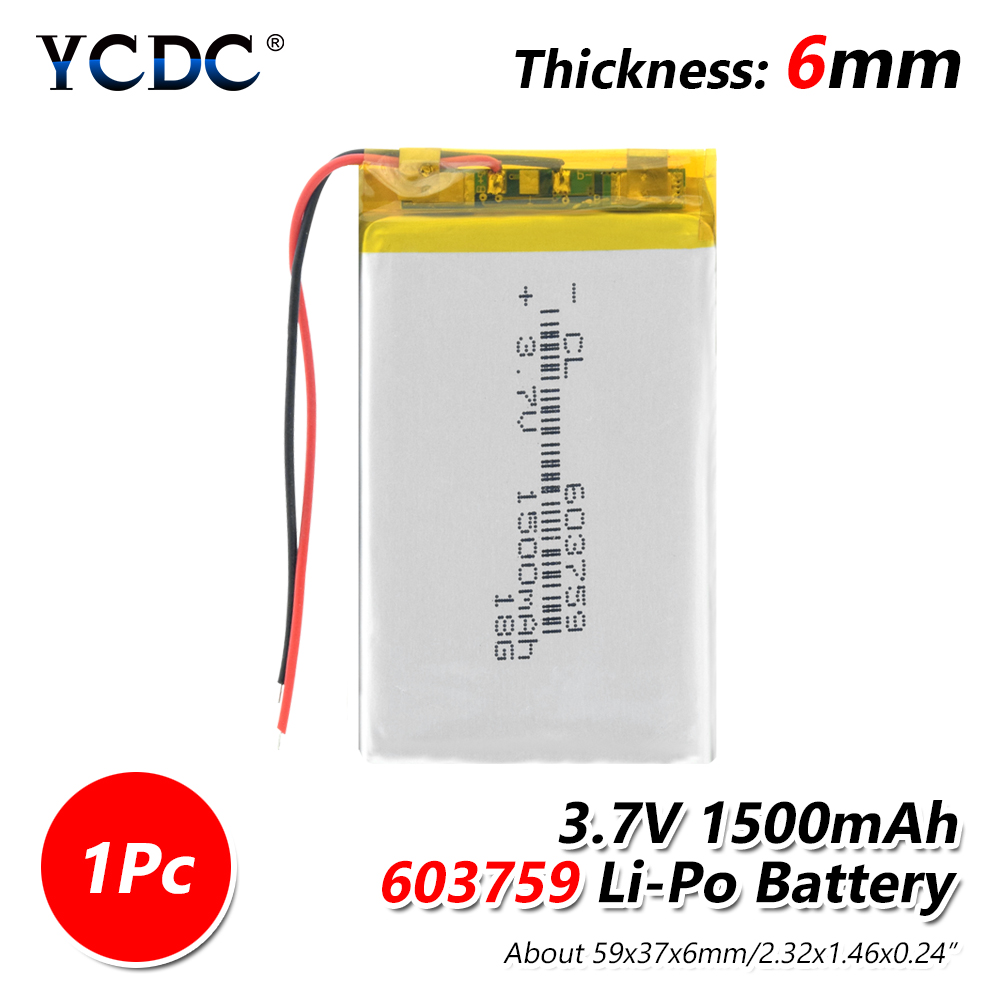 Rechargeable 3.7V polymère lithium batterie 603759 063759 1500mAh batterie avec PCB pour jouet MP3 MP4 GPS haut-parleur lumière LED caméra: 1Pc