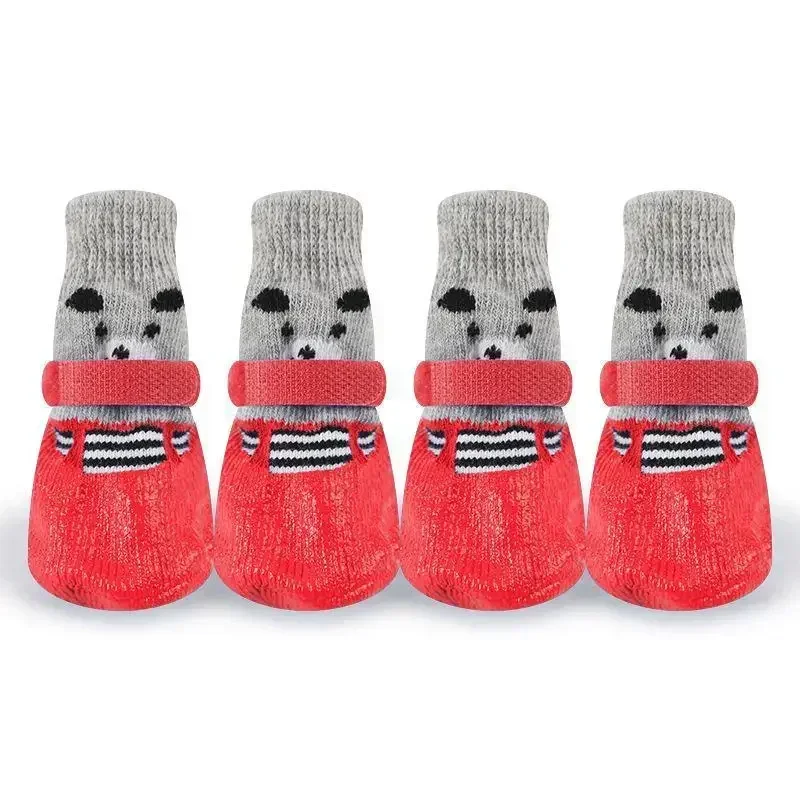 Dog Socks Waterproof Shoes Breathable Socks for Doggy Cat Non-Slip Soles Adjustable Small Dog Paw Socks for Indoor Outdoor: M / Red