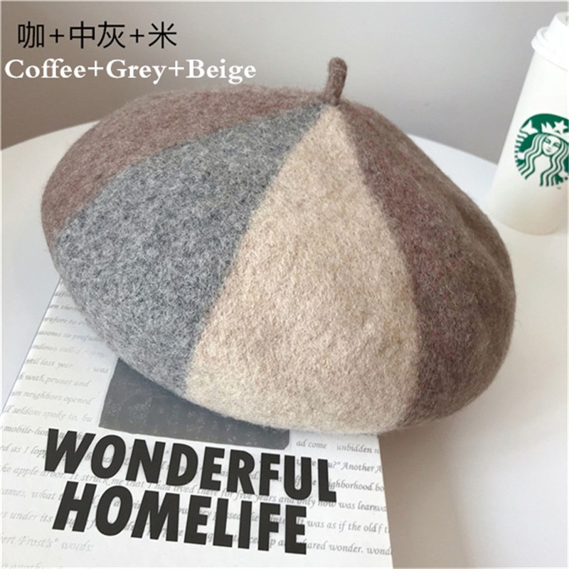Zimowy ciepły urok kolor szwów czysta wełna kobiety beret francuski czapka typu czapka bez daszka czapka dla kobiet retro "dzika moda" akcesoria gify