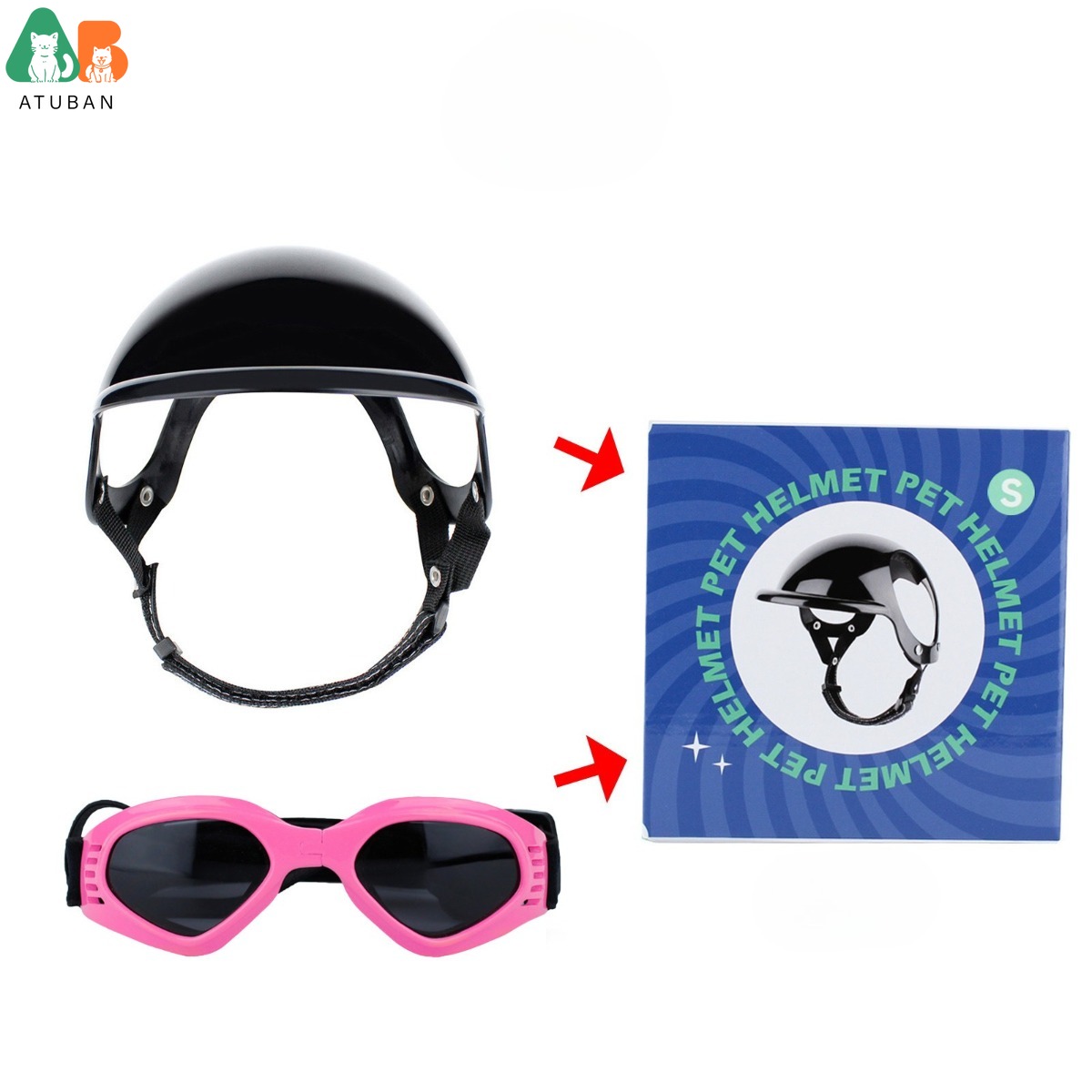 ATUBAN Cool Pet Motorcycle Helmet - Lightweight Goggles & Ear Holes , Stylish Protection for Small Dogs Riding & Driving: S / Pink