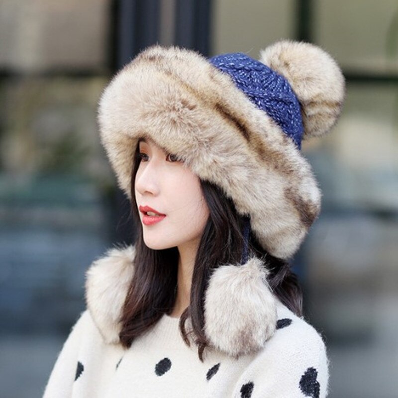 Xdanqinx Winter Vrouwen Hoed Elegante Dames Gebreide Muts Warme Dikke Bomber Hoeden Voor Vrouwen Anti-Koude Hoed Winter Ski Cap