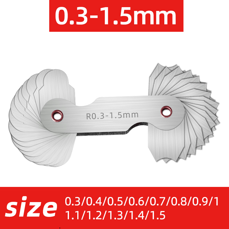 Radius template R gauge R1-6.5 7-14.5 15-25 26-80 radius gage plate fillet gaug External Internal Concave Convex Measuring tools: Silver