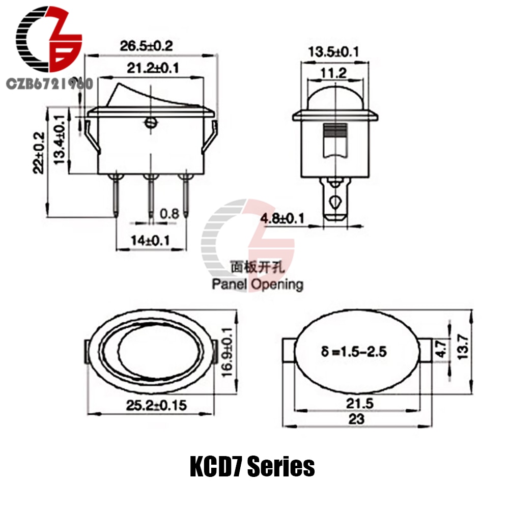 5Pcs 26x14mm KCD7 Oval Push Button Rocker Switch 6A 250V 10A 125V AC Toggle IO On-Off Car Boat Power Switch 2Pin 3Pin LED Light