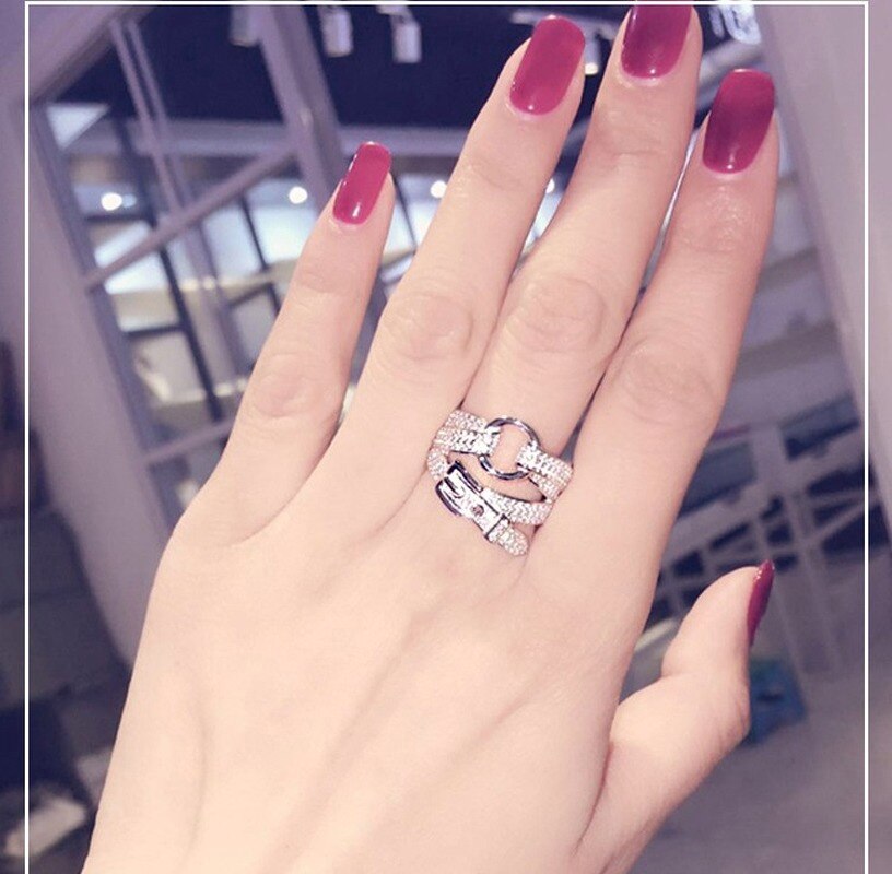 Bohemian 925 Sterling Silver Zirconia Belt Rings for Women Wedding Engagement Big Finger Ring Fancy Jewelry Luxury