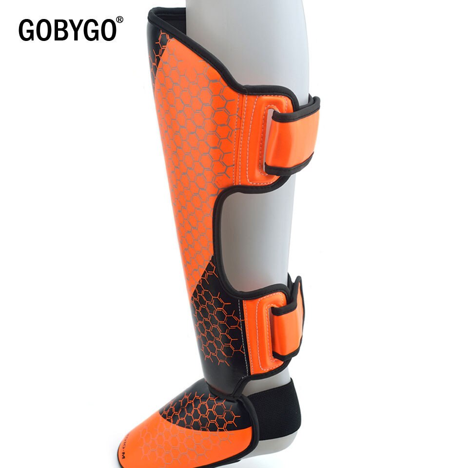 GOBYGO Ein Paar High PU Leder Boxen Shin Guards Knöchel Schutz MMA Muay Thai Training Bein Wärmer Treten shin Schutz