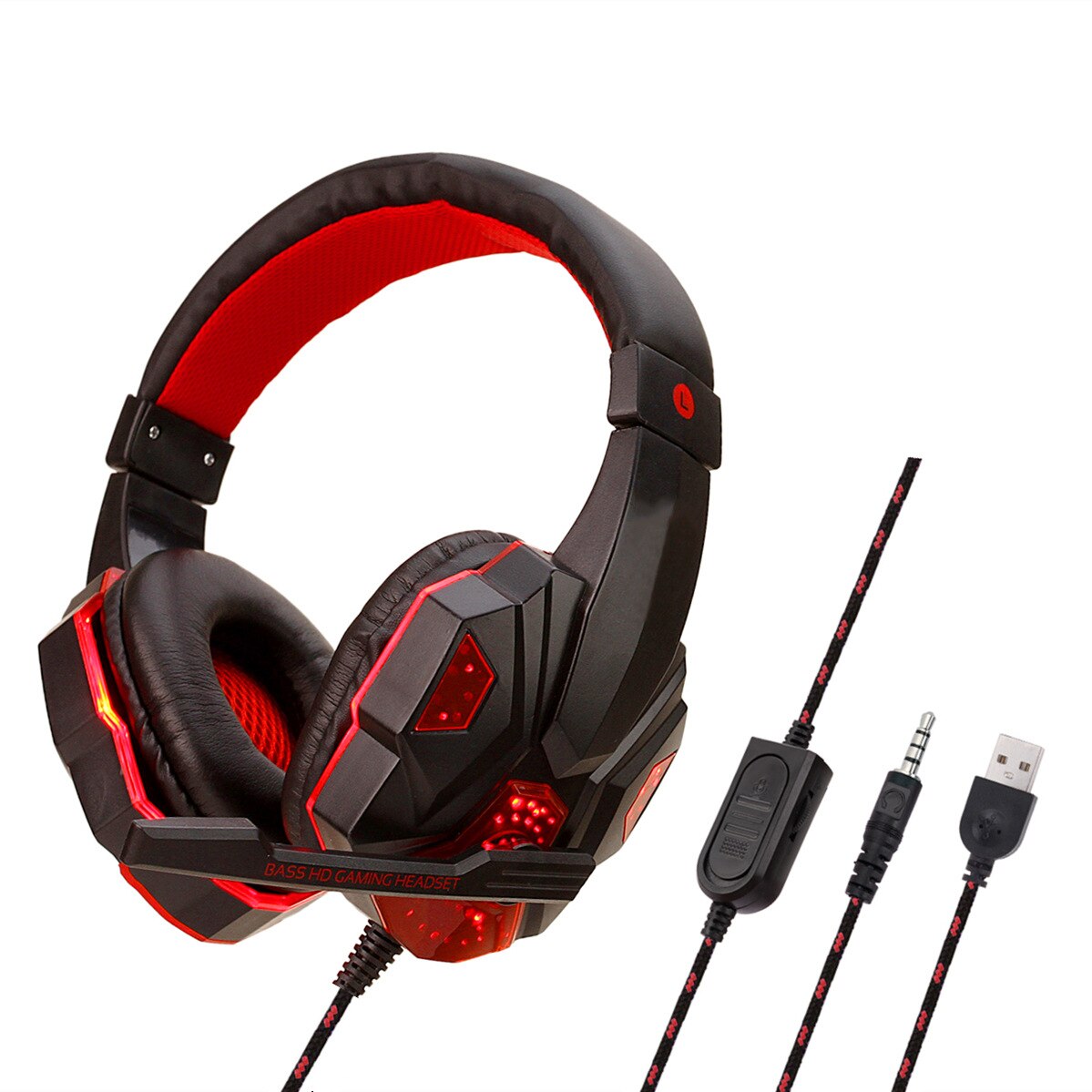 Profissional led luz gamer fone de ouvido para computador ps4 gaming fones de ouvido estéreo baixo ajustável pc com fio fone de ouvido com microfone presentes: BlackRed for PS4
