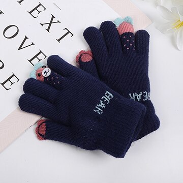 Für 5-9-jahr Kind Karikatur fingerspitzen tragen doppel schicht handschuhe schöNe kreative mädchen warme handschuhe: dunkel Blau