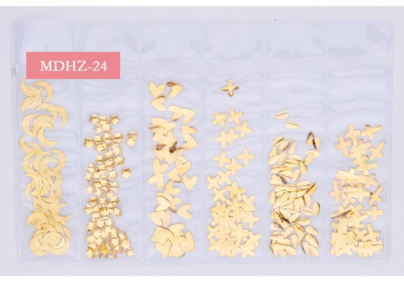 CHNRMJL 6 Entwürfe/Pack Ultra-dünne Hohl Legierung Nagel Niet Dekorationen Schmuck DIY UV Gel NäGel Kunst Polnischen zubehör Manikübetreffend: 24