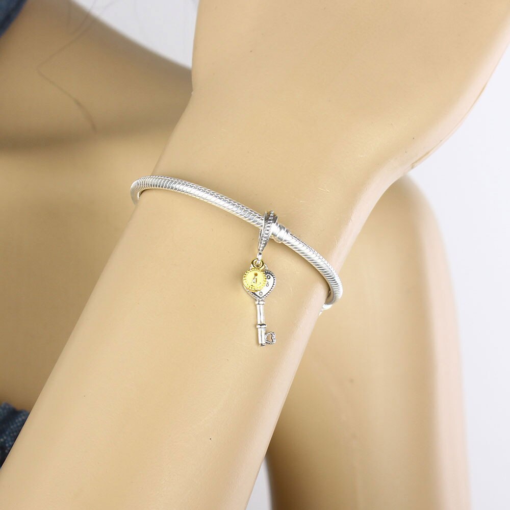 Berloque 100% 925 Sterling Zilveren Hart Liefde Key Dangle Bedels Fit Originele Armband Sieraden Maken