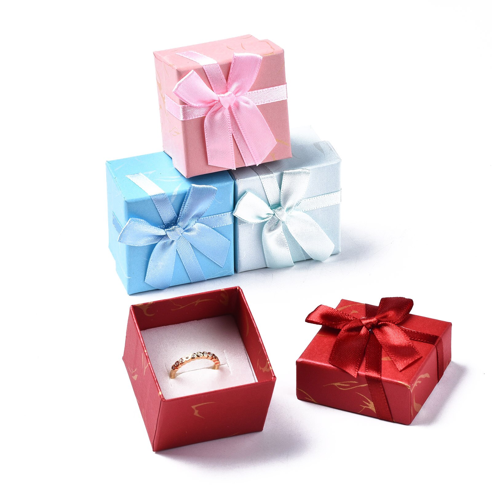 24Pcs Jewelry Boxes Necklaces Ring Earring Box Bowknot Ribbon Packaging Storage Container Organizer with Sponge Mixed Color