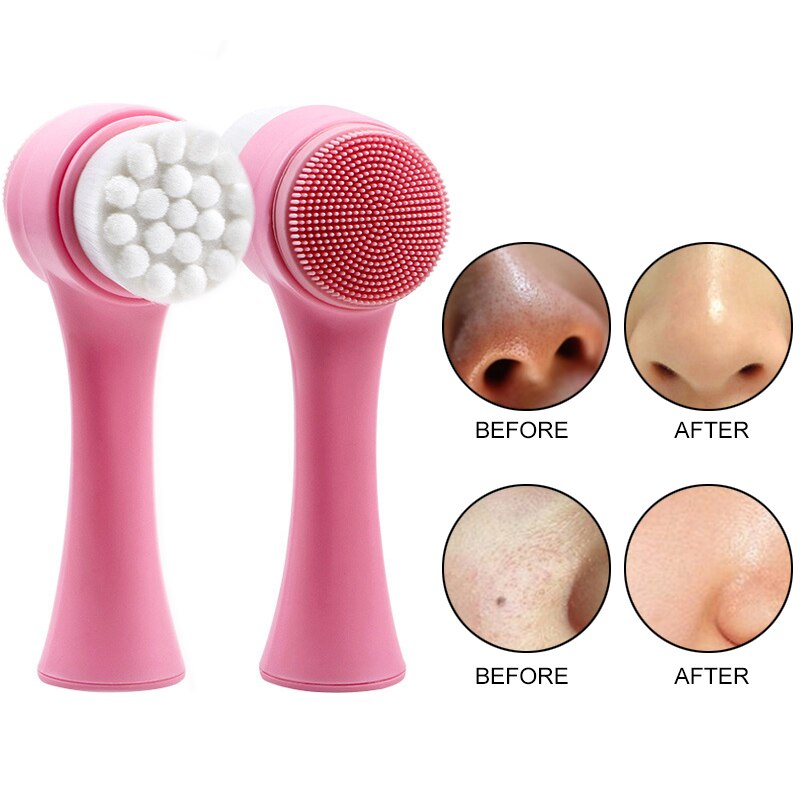 Cepillos de limpieza Facial de silicona de doble cara, limpieza profunda de poros duradera y de buena textura, para uso doméstico