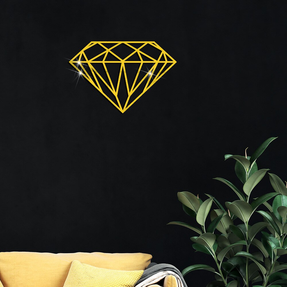 Geometric diamond background wall decoration wall sticker Acrylic self-adhesive golden mirror sticker 3D wall stickers