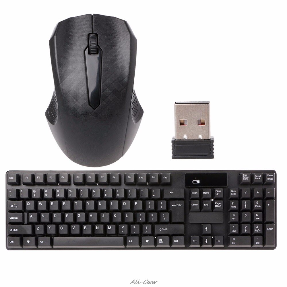 Black 2.4GHz Wireless Keyboard Optical Mouse Combo Kit With USB Receiver For Laptop Desktop Computer