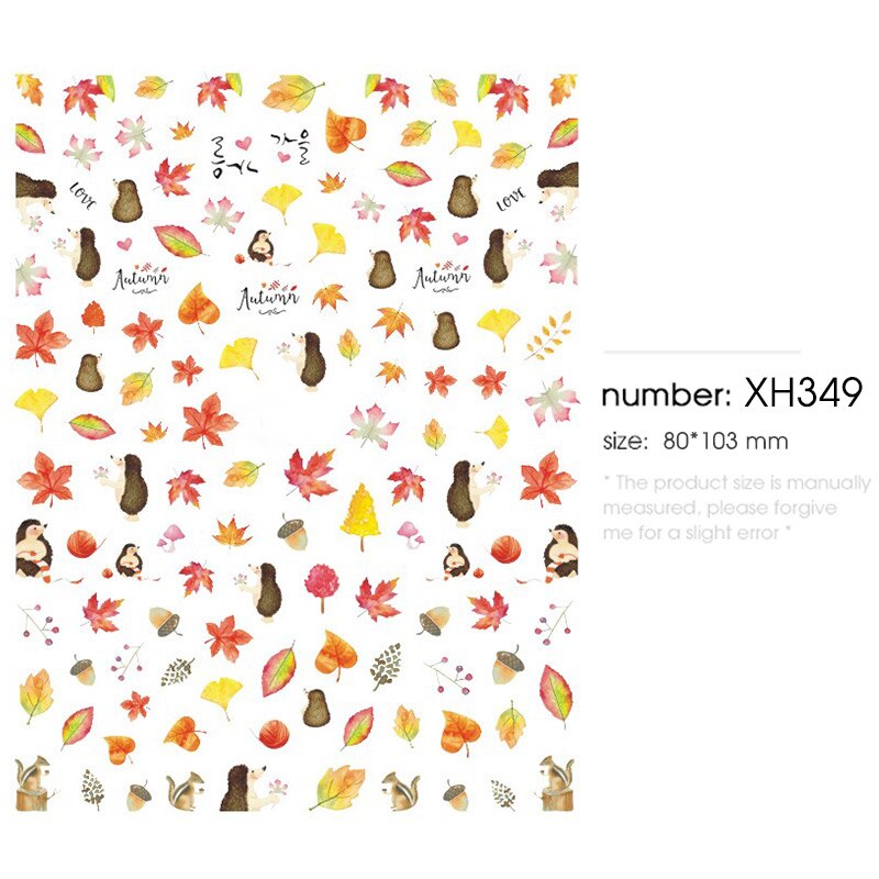HNUIX 1 leaf Nail Art 3D decal fall theme nails sliders decor boards maple leaf pattern sticker for nail art filigree decals: XH349