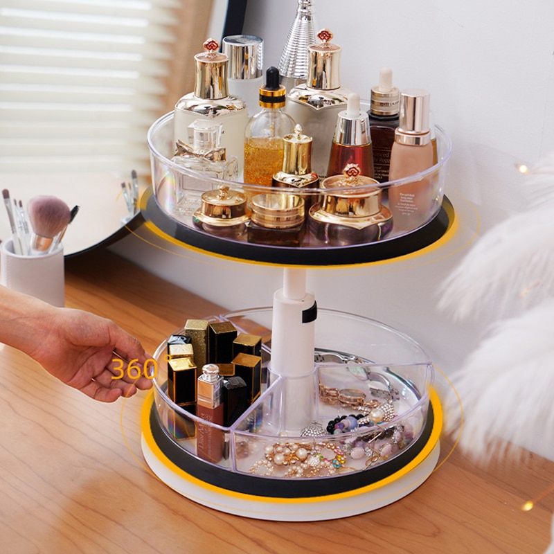 Retractable Storage Tray Double Layer Kitchen Storage Container Kitchen Accessory Plastic Rotating Tray Space-saving Spice Rack