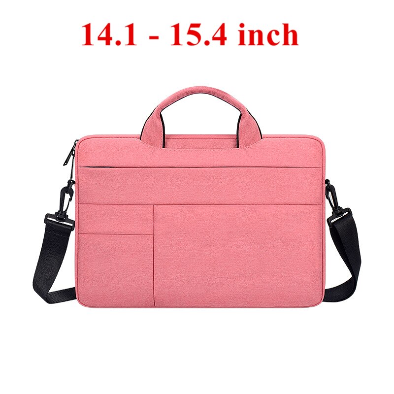 Portable Hand Office Notebook Laptop Bag For Men Women Briefcase Waterproof Pocket Case Computer Shoulder Handbag 13 14 15.6 PC: Pink 14.1 inch