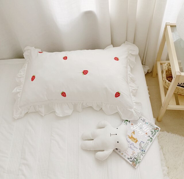 Enfants mignon 100% coton à volants taie d'oreiller solide blanc à volants taie d'oreiller européenne taie d'oreiller protecteur literie 48*74cm: 3