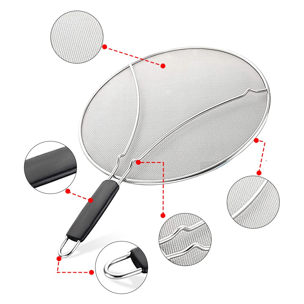 Splatter Screen Stainless Steel Splatter Guard With PP Handle Anti Grease Splash Scald Proof For Frying Pan Kitchen Tools