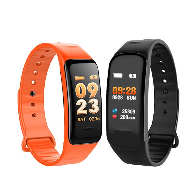 Color Screen C1S Smart Bracelet Waterproof Heart Rate Monitor Health Fitness Tracker Bluetooth Smart Watch for Sport PK MI Band4: black add orange