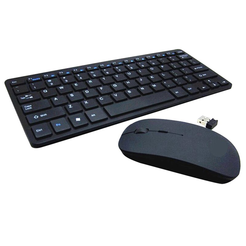 2.4g trådløse lydløse tastatur og mus mini multimedie fuld størrelse tastatur mus combo sæt til iphone ipad android: Sort