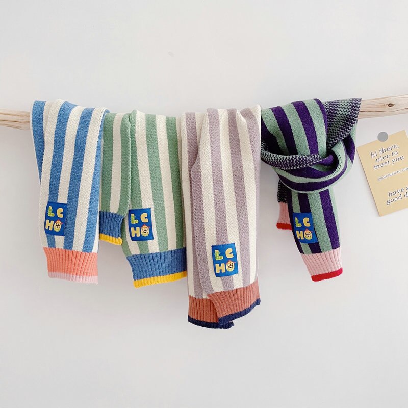 Sciarpa di lana per bambini abbinata a strisce spesse di moda in stile giapponese autunno inverno nuovi bavaglini a contrasto per bambini per ragazzi e ragazze