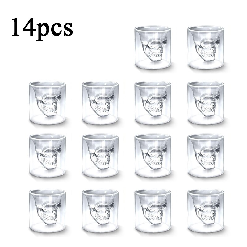 16pc Double Glass Beer Whiskey Vodka Wine Water Champagne Cocktail Wine Glass Coffee Milk Mug set 25ML Transparent Skull Cup: 14PC skull cup 25ML