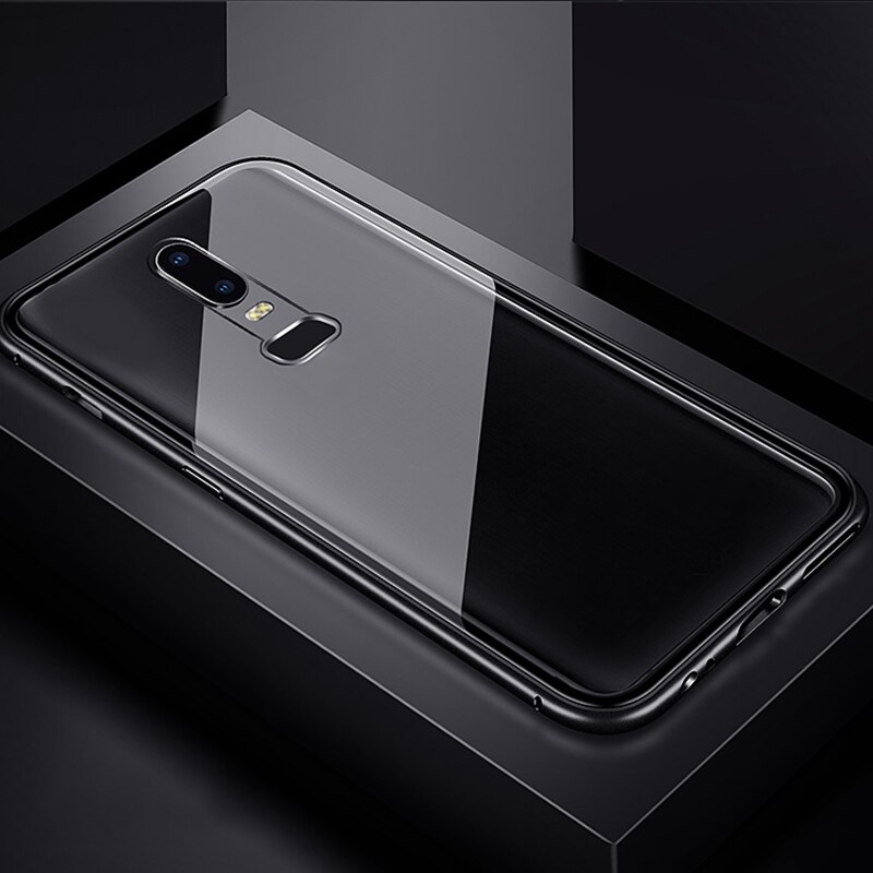 Magnetic Adsorption Metal Case For Oneplus 7 Pro 6T 6 5T Phone Case Back Tempered Glass Case Protective Case Cover Fundas: For Oneplus 5T / Clear With Black