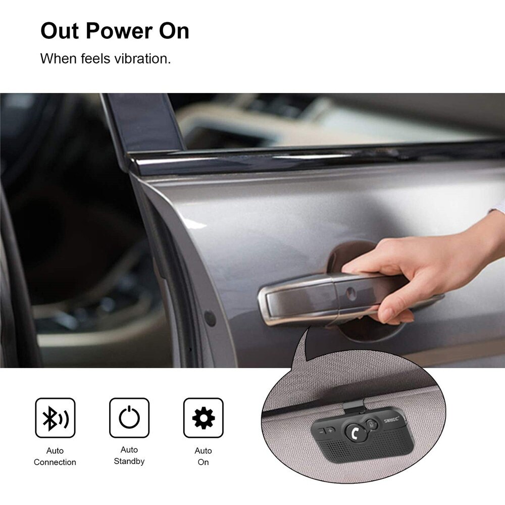 SUNITEC Handsfree Wireless Bluetooth Car Kits for Phone - Bluetooth 5.0 Speakerphone AUTO Power ON with Motion Sensor