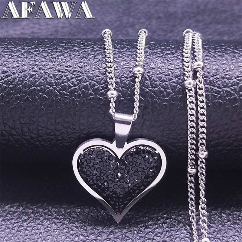 Stainless steel black crystal heart necklace charm women silver color small pendant necklace jewelry acero inoxidable  n8047 s 01