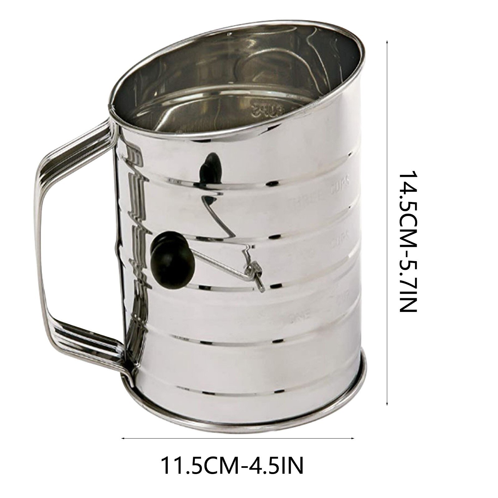 3-Cup Stainless Steel Rotary Hand Crank Flour Sifter with 2 Wire Agitator Baking Tool Crank Flour Sifter Shaker Kitchen Tools#40