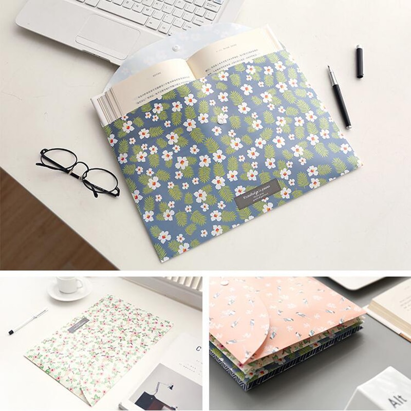 Durable Briefcase Folder Snap Flower File Bag Paper A4 School Stationery Shop Office Supplies 1 Piece