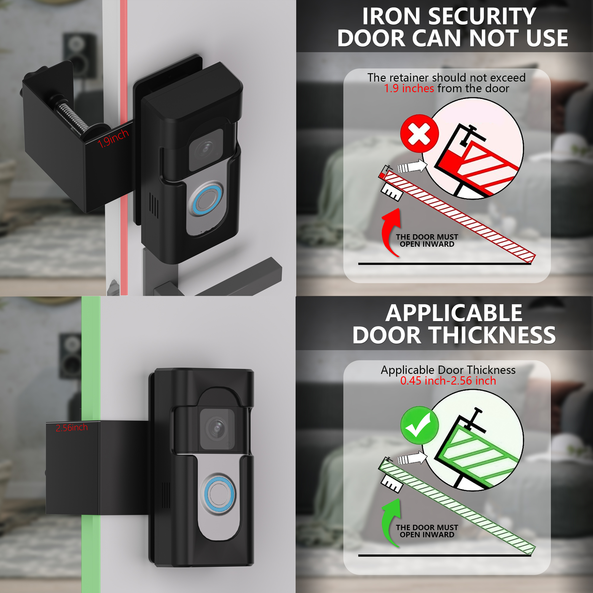 Support de sonnette antivol sans perçage, housse de protection pour sonnette vidéo, angle réglable, 45 °, gauche, droite