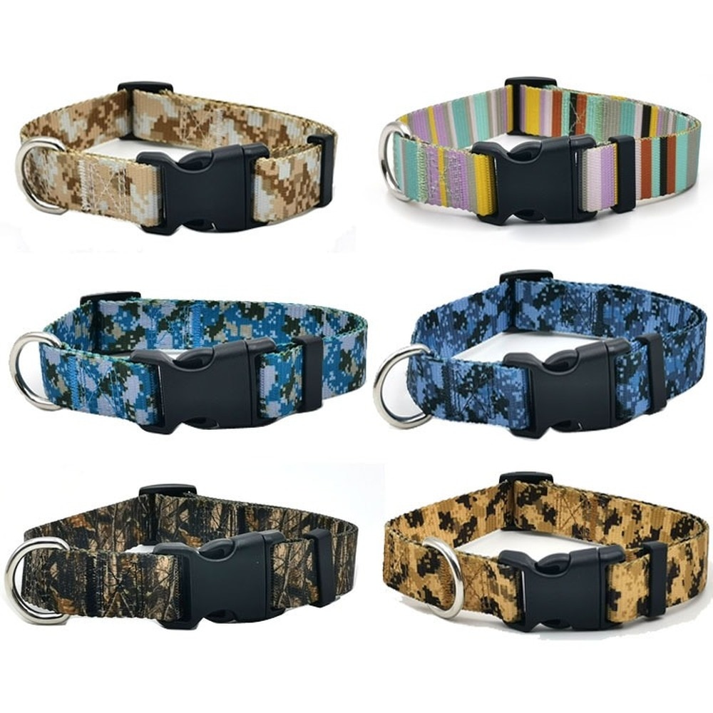 Collar con estampado de camuflaje para mascotas, Collar de nailon grande y de perro de talla mediana, de poliéster, suministros para perros pequeños, accesorios para perros