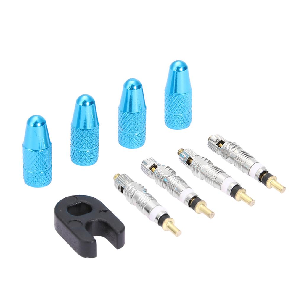 4 Uds. De tapones para vástago de válvula Presta + 4 Uds. De núcleos de válvula + Kit de llave, herramientas para bicicleta de montaña y carretera, piezas de repuesto, accesorios para neumáticos de bicicleta: Green