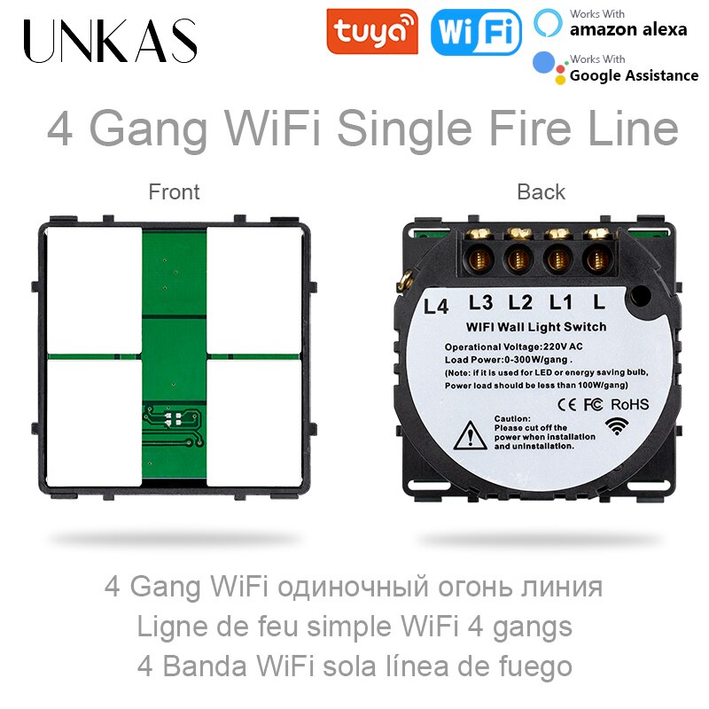 Unkas Diy Bijpassende Modules 1 2 3 4 Gang Wifi Touch Aan/Uit Schakelaar Alleen Functietoetsen Gratis Combinatie voor Muur 157Mm Outlet: 4G Wifi Single Fire