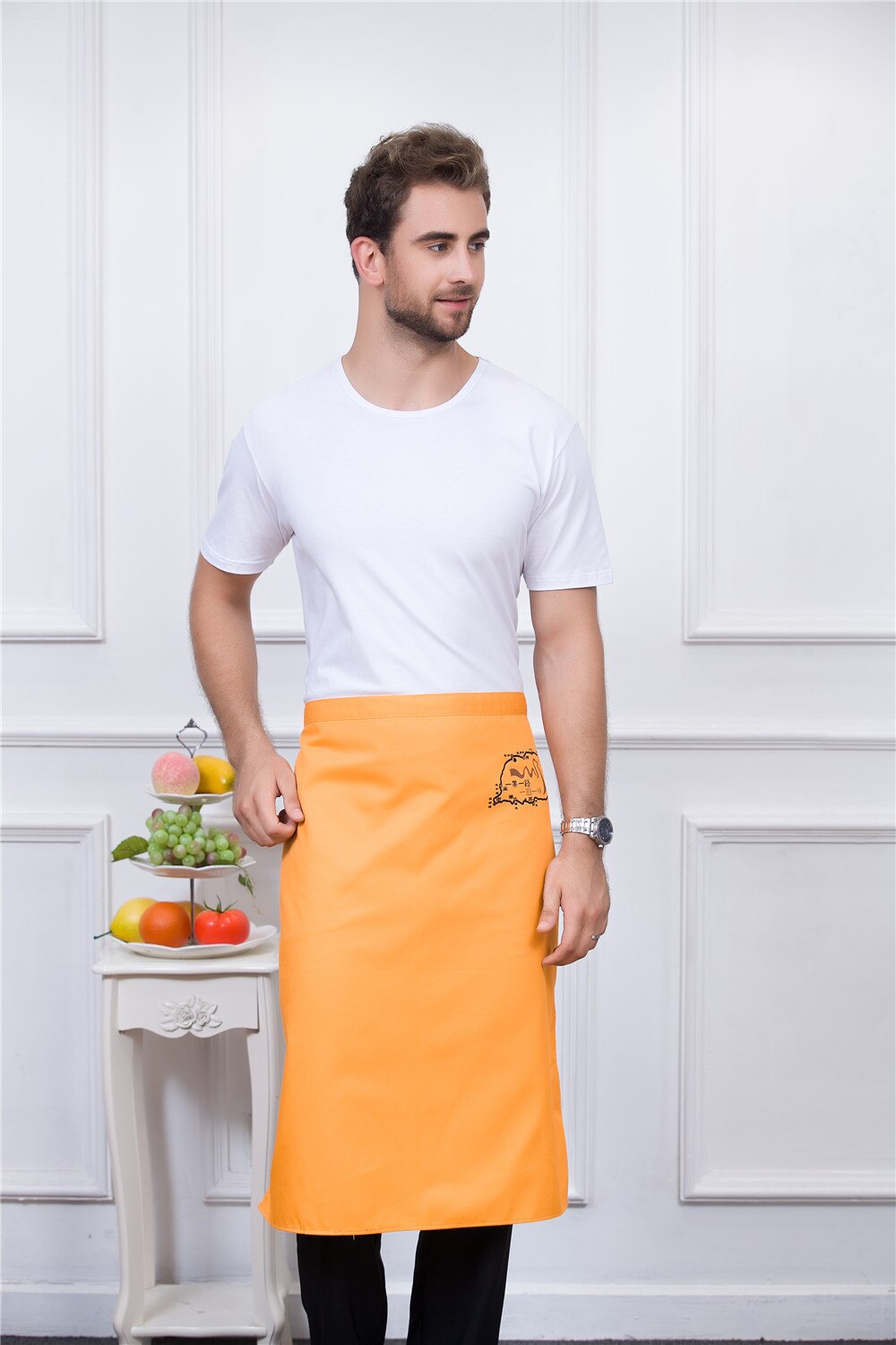 5 Colors Unisex Graphic Print Kitchen Work Wear Aprons Long Restaurant Home Cooking Wear Chef Waiter Aprons: Orange