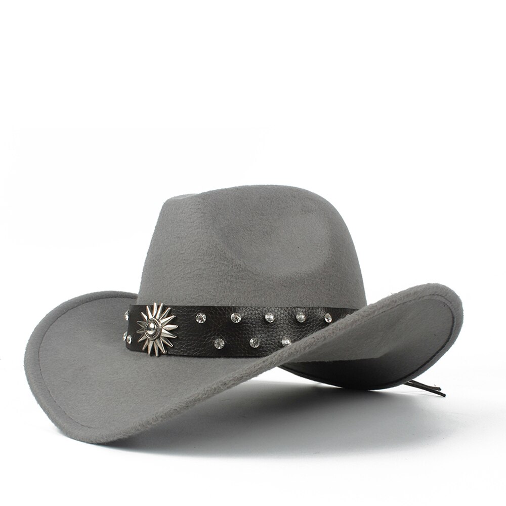 Retro Child Kids Wool Hollow Western Cowboy Hat Roll-up Brim boy girl Outblack Sombrero Hombre Felt Cap Size 52-54: Gray