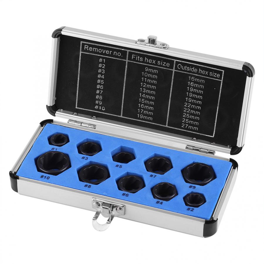 10 Pcs Damaged Bolt Nut Screw Remover Extractor Removal Set Nut Removal Socket Tool Threading Hand Tools Kit With Box
